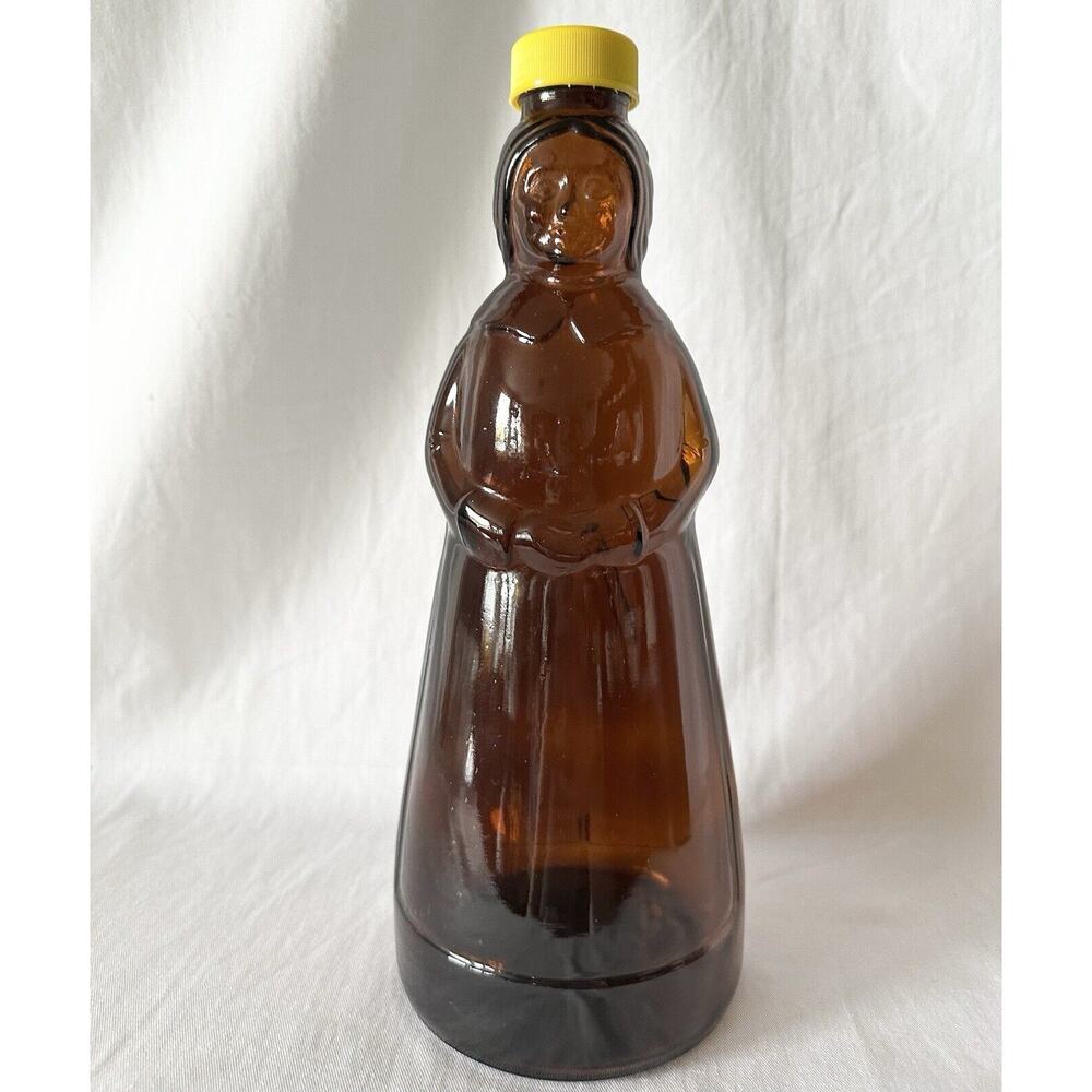 Vintage Mrs. Butterworth 11" Amber Glass Syrup Bottle W/Cap